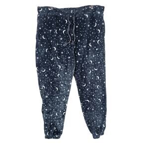 Wildfox Pajama Pants Womens XL Blue Fleece Moon Stars Space Cozy Joggers